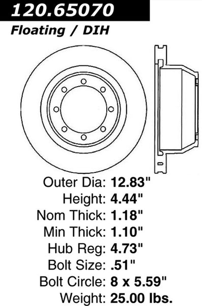 Centric Premium Rear Pair Brake Rotors 1999-2004 Ford F-350 SUPER DUTY [DRW]- 120.65070 - (2004 2003 2002 2001 2000 1999)