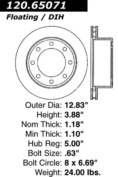 Centric Premium Rear Pair Brake Rotors 2000-2000 Ford F-250 SUPER DUTY [Front 1/00]- 120.65071 - (2000)