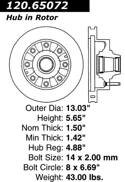 Centric Premium Front Pair Brake Rotors 2000-2000 Ford F-250 SUPER DUTY [RWD; 2-Wheel ABS; Front 1/00]- 120.65072 - (2000)