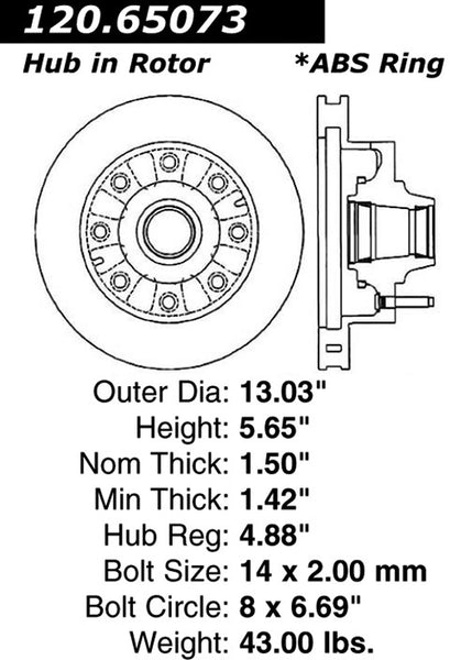 Centric Premium Front Pair Brake Rotors 1999-1999 Ford F-250 SUPER DUTY [To 12/99 Production Date; RWD; 4-Wheel ABS;]- 120.65073 - (1999)