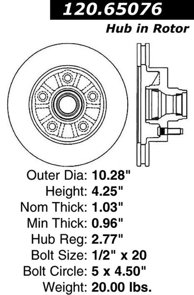 Centric Premium Front Pair Brake Rotors 1998-2000 Mazda B3000 [RWD; Front Coil Springs; 10" Rear Drum]- 120.65076 - (2000 1999 1998)