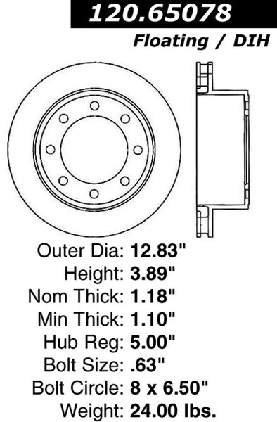 Centric Premium Rear Pair Brake Rotors 2003-2007 Ford E-250 - 120.65078 - (2007 2006 2005 2004 2003)