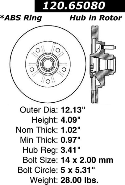 Centric Premium Front Pair Brake Rotors 1999-2003 Ford F-150 XL [RWD; Rear Disc Brakes; 5 Lug]- 120.65080 - (2003 2002 2001 2000 1999)