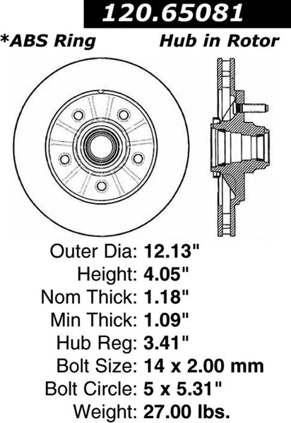 Centric Premium Front Pair Brake Rotors 1999-2003 Ford F-150 LIGHTNING [5 Lug]- 120.65081 - (2003 2002 2001 2000 1999)