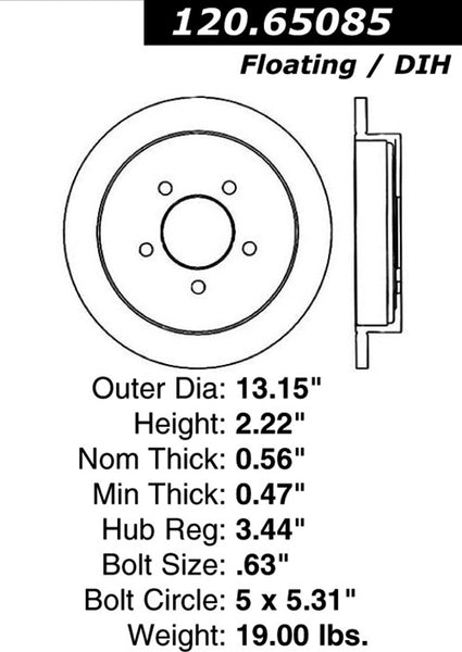 Centric Premium Rear Pair Brake Rotors 1999-2003 Ford F-150 [4WD; Rear Disc Brakes; 5 Lug]- 120.65085 - (2003 2002 2001 2000 1999)