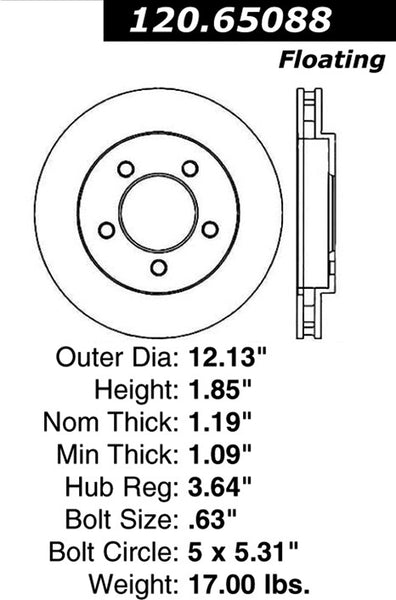 Centric Premium Front Pair Brake Rotors 1999-2000 Lincoln NAVIGATOR [4WD; Front 12/99]- 120.65088 - (2000 1999)