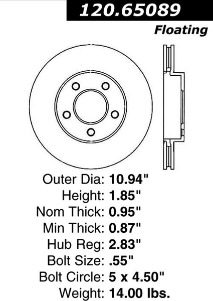 Centric Premium Front Pair Brake Rotors 2003-2003 Ford ESCAPE [To 12/03]- 120.65089 - (2003)