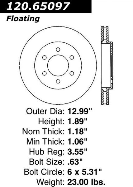 Centric Premium Front Pair Brake Rotors 2002-2002 Lincoln NAVIGATOR [Front 3/18/02 - To 7/14/02]- 120.65097 - (2002)