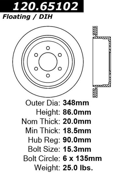 Centric Premium Rear Pair Brake Rotors 2006-2008 Lincoln MARK LT [6 Lug]- 120.65102 - (2008 2007 2006)