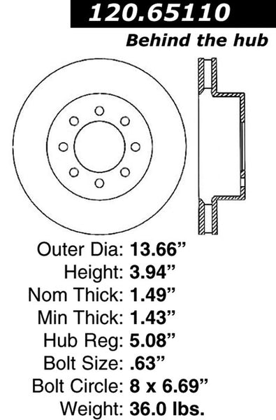 Centric Premium Front Pair Brake Rotors 2005-2012 Ford F-350 SUPER DUTY [4WD; DRW]- 120.65110 - (2012 2011 2010 2009 2008 2007 2006 2005)