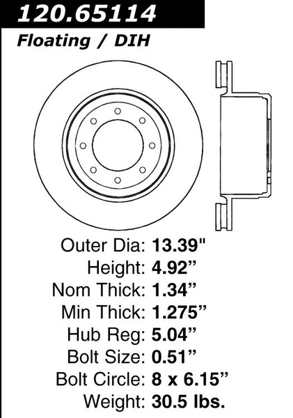 Centric Premium Rear Pair Brake Rotors 2005-2012 Ford F-350 SUPER DUTY [DRW]- 120.65114 - (2012 2011 2010 2009 2008 2007 2006 2005)