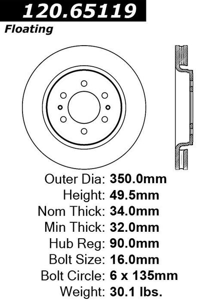 Centric Premium Front Pair Brake Rotors 2012-2014 Ford F-150 [6 Lug]- 120.65119 - (2014 2013 2012)