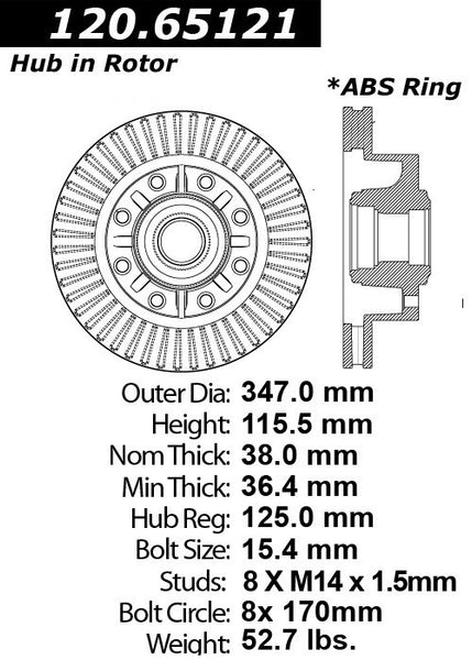 Centric Premium Front Pair Brake Rotors 2012-2012 Ford F-250 SUPER DUTY [RWD; Front 7/25/11 - To 10/21/12]- 120.65121 - (2012)