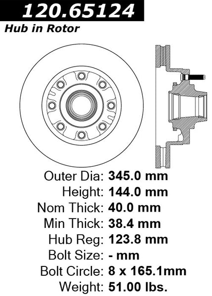 Centric Premium Front Pair Brake Rotors 2008-2016 Ford E-350 SUPER DUTY [SRW]- 120.65124 - (2016 2015 2014 2013 2012 2011 2010 2009 2008)