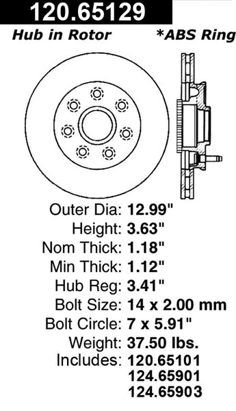 Centric Premium Front Pair Brake Rotors 2006-2008 Lincoln MARK LT [RWD; 7 Lug]- 120.65129 - (2008 2007 2006)