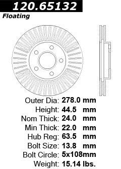 Centric Premium Front Pair Brake Rotors 2010-2013 Ford TRANSIT CONNECT - 120.65132 - (2013 2012 2011 2010)