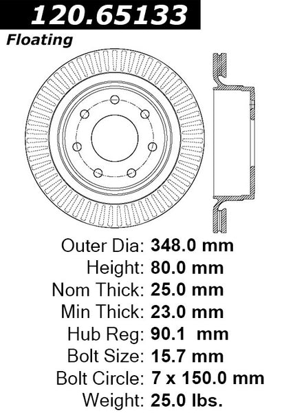 Centric Premium Rear Pair Brake Rotors 2012-2014 Ford F-150 [7 Lug]- 120.65133 - (2014 2013 2012)