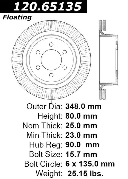 Centric Premium Rear Pair Brake Rotors 2012-2014 Ford F-150 [6 Lug]- 120.65135 - (2014 2013 2012)