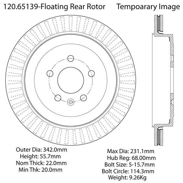 Centric Premium Rear Pair Brake Rotors 2013-2016 Lincoln MKT [16mm Front Cal Mounting]- 120.65139 - (2016 2015 2014 2013)