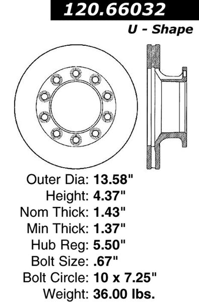 Centric Premium Rear Pair Brake Rotors 2001-2002 Chevrolet SILVERADO 3500 - 120.66032 - (2002 2001)