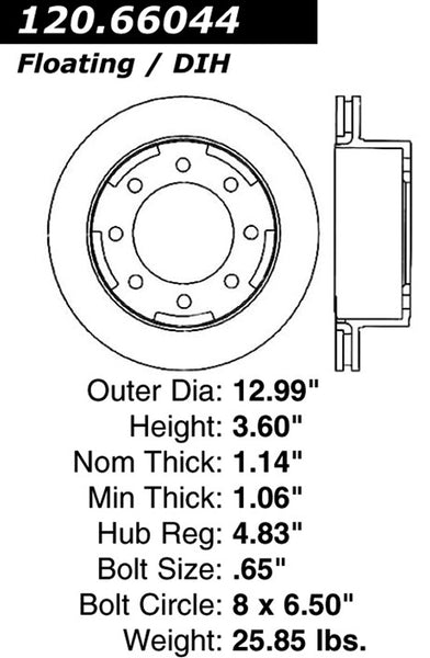 Centric Premium Rear Pair Brake Rotors 2006-2010 GMC SAVANA 2500 - 120.66044 - (2010 2009 2008 2007 2006)