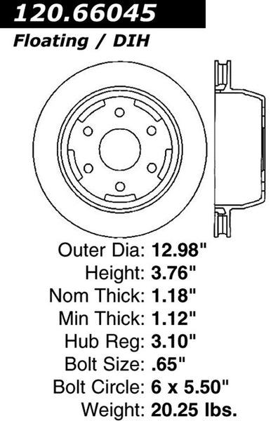 Centric Premium Rear Pair Brake Rotors 2000-2002 Chevrolet SUBURBAN 1500 [Limited Slip Axle]- 120.66045 - (2002 2001 2000)