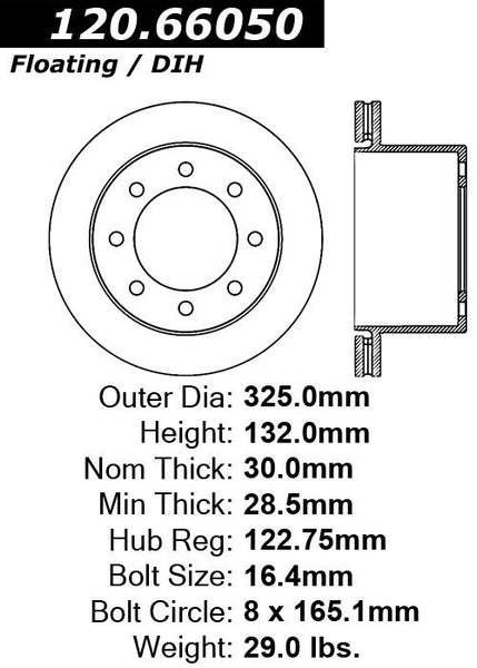 Centric Premium Rear Pair Brake Rotors 2007-2010 Chevrolet SILVERADO 3500 HD [DRW]- 120.66050 - (2010 2009 2008 2007)