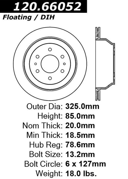 Centric Premium Rear Pair Brake Rotors 2003-2006 Chevrolet SSR - 120.66052 - (2006 2005 2004 2003)