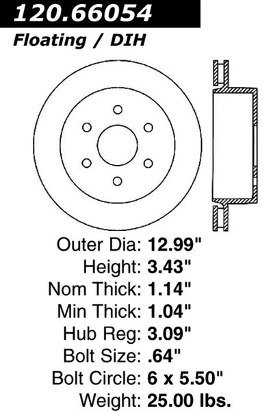 Centric Premium Rear Pair Brake Rotors 2003-2005 Chevrolet EXPRESS 2500 [6 Lug]- 120.66054 - (2005 2004 2003)