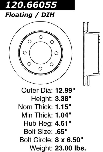 Centric Premium Rear Pair Brake Rotors 2005-2005 GMC SIERRA 1500 HD [4WD; 8 Lug]- 120.66055 - (2005)