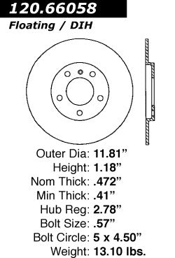 Centric Premium Rear Pair Brake Rotors 2005-2005 Pontiac MONTANA SV6 [IRS]- 120.66058 - (2005)