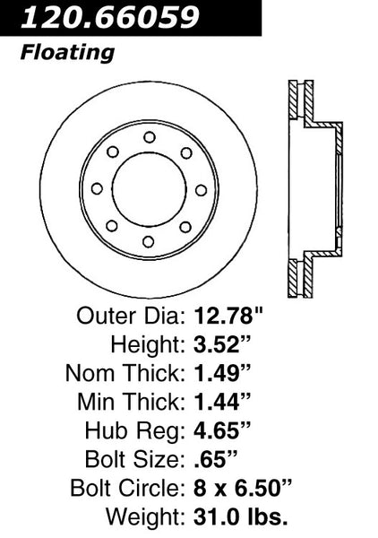 Centric Premium Front Pair Brake Rotors 2007-2010 Chevrolet SILVERADO 3500 HD - 120.66059 - (2010 2009 2008 2007)