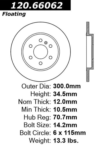 Centric Premium Rear Pair Brake Rotors 2007-2009 Chevrolet UPLANDER - 120.66062 - (2009 2008 2007)