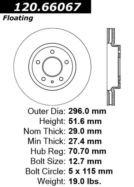 Centric Premium Front Pair Brake Rotors 2007-2009 Pontiac TORRENT - 120.66067 - (2009 2008 2007)