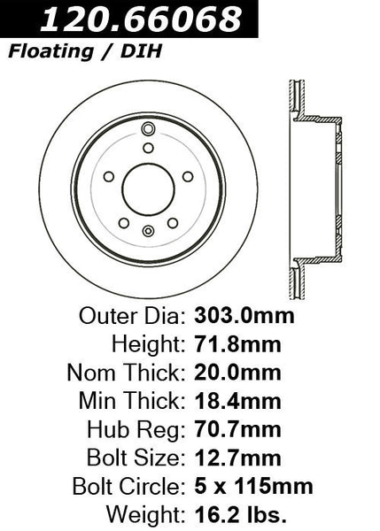 Centric Premium Rear Pair Brake Rotors 2007-2009 Pontiac TORRENT - 120.66068 - (2009 2008 2007)