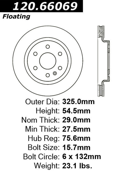 Centric Premium Front Pair Brake Rotors 2009-2016 Chevrolet TRAVERSE - 120.66069 - (2016 2015 2014 2013 2012 2011 2010 2009)