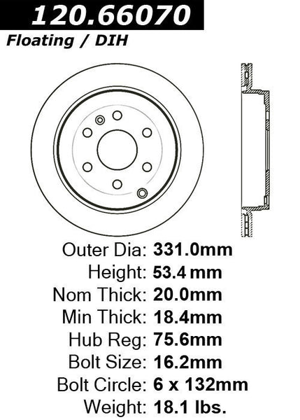 Centric Premium Rear Pair Brake Rotors 2007-2016 GMC ACADIA - 120.66070 - (2016 2015 2014 2013 2012 2011 2010 2009 2008 2007)