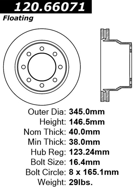 Centric Premium Rear Pair Brake Rotors 2009-2012 GMC SAVANA 3500 [DRW]- 120.66071 - (2012 2011 2010 2009)