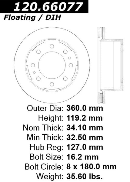 Centric Premium Rear Pair Brake Rotors 2011-2016 Chevrolet SILVERADO 3500 HD [SRW]- 120.66077 - (2016 2015 2014 2013 2012 2011)