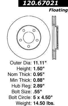 Centric Premium Front Pair Brake Rotors 1994-1995 Dodge GRAND CARAVAN [FWD; 282mm Front Disc]- 120.67021 - (1995 1994)