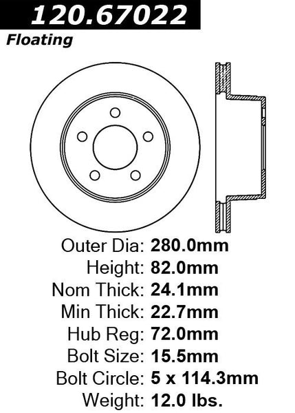 Centric Premium Front Pair Brake Rotors 1990-1990 Jeep WAGONEER [10" Rear Drum]- 120.67022 - (1990)