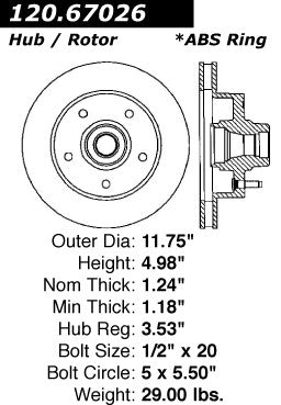 Centric Premium Front Pair Brake Rotors 1998-1998 Dodge B1500 - 120.67026 - (1998)