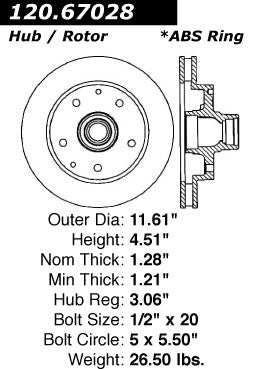 Centric Premium Front Pair Brake Rotors 1994-1999 Dodge RAM 1500 [RWD;]- 120.67028 - (1999 1998 1997 1996 1995 1994)