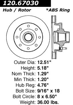 Centric Premium Front Pair Brake Rotors 1994-1999 Dodge RAM 2500 [RWD;]- 120.67030 - (1999 1998 1997 1996 1995 1994)