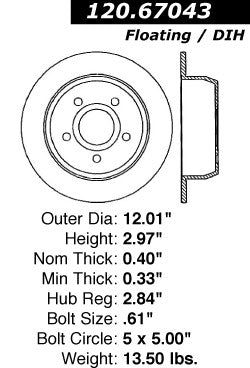 Centric Premium Rear Pair Brake Rotors 1999-2004 Jeep GRAND CHEROKEE - 120.67043 - (2004 2003 2002 2001 2000 1999)