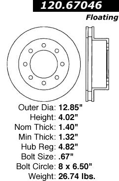 Centric Premium Front Pair Brake Rotors 2000-2002 Dodge RAM 3500 - 120.67046 - (2002 2001 2000)