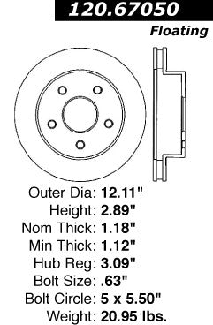 Centric Premium Front Pair Brake Rotors 2000-2001 Dodge RAM 1500 [4WD;]- 120.67050 - (2001 2000)