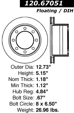 Centric Premium Rear Pair Brake Rotors 2001-2002 Dodge RAM 3500 - 120.67051 - (2002 2001)