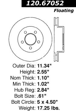 Centric Premium Front Pair Brake Rotors 2002-2007 Jeep LIBERTY - 120.67052 - (2007 2006 2005 2004 2003 2002)