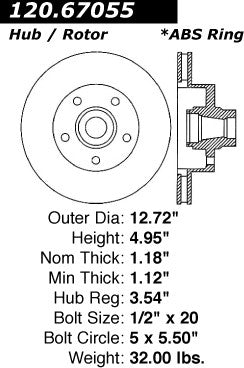 Centric Premium Front Pair Brake Rotors 2003-2003 Dodge RAM 1500 VAN - 120.67055 - (2003)